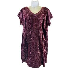 Soft Surroundings Velvet Short Sleeve Shift Mini Dress Embroidered 29663 Women L